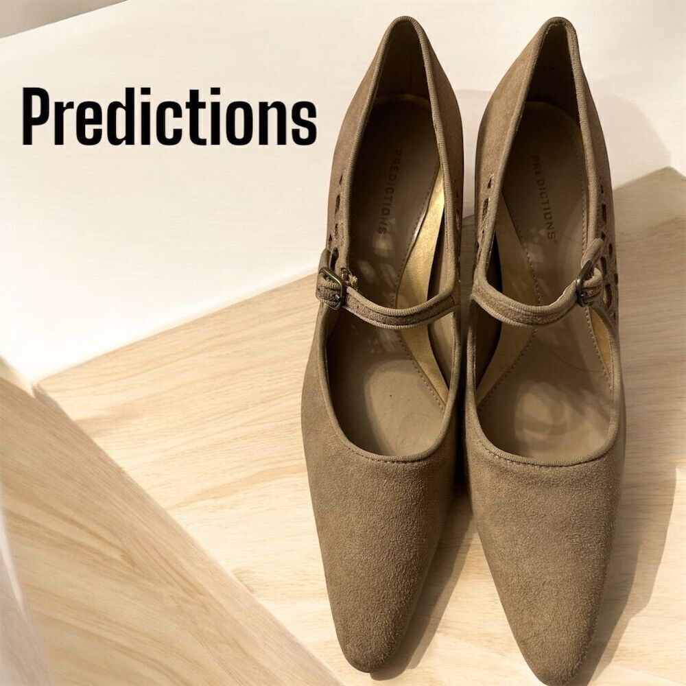 Predictions Women's New Tan Faux Suede Vegan Pointed Toe Retro Cutout Heels